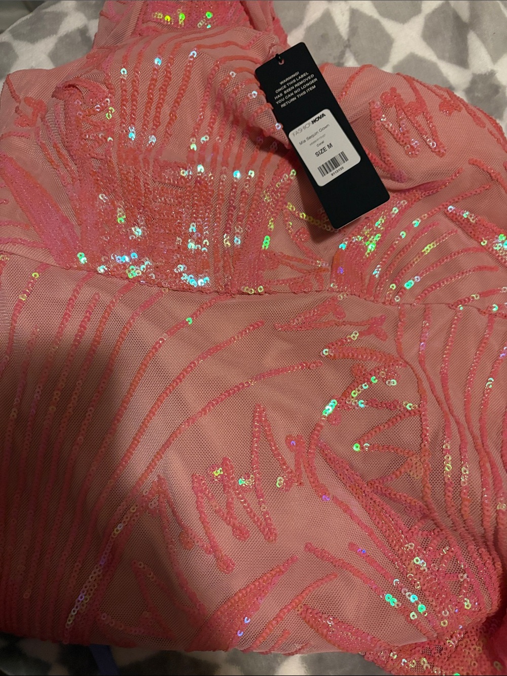 Fashion Nova Coral Sequin Prom Dress